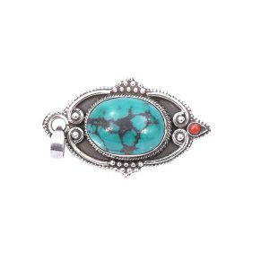 Turquoise and Coral Silver Pendant