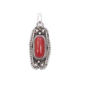 Red Coral Silver Pendant
