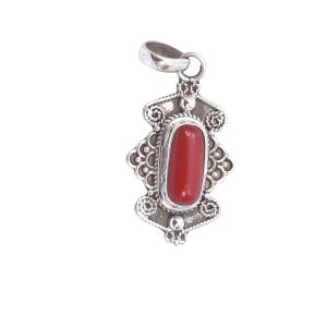 Red Coral Silver Pendant