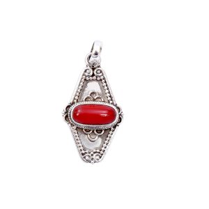 Coral Stone Silver Pendant