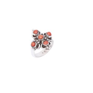 Handmade Pink/Salmon Coral Cluster Ring Set In Sterling Silver
