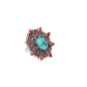 Coral and Turquoise Oval Finger Ring