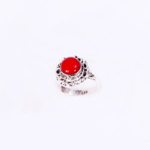 Natural Red Coral Round Shape Gemstone Women Ring