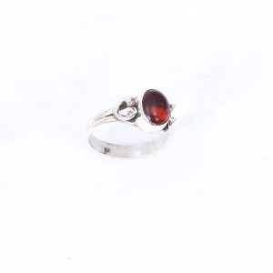 Amber Hessonite Stone Silver Ring